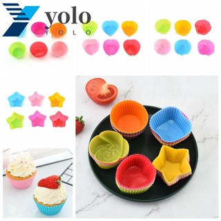 Yolo แม่พิมพ์ซิลิโคน เกรดอาหาร ทนอุณหภูมิสูง 6 สี สําหรับทํามัฟฟิน เค้ก 6 ชิ้น ต่อชุด