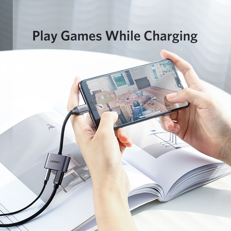 Ugreen 2-in-1 Usb Type C เป็น 3.5 มม. สายสัญญาณเสียง AUX สําหรับ Xiaomi Usb C อะแดปเตอร์ชาร์จหูฟัง พร้อมการชาร์จอย่างรวดเร็ว