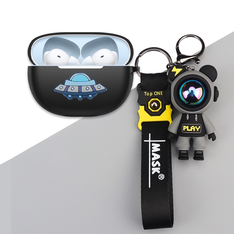 For OPPO Enco Air3 Pro Case Cartoon Bulldog Creative Astronaut OPPO Enco Air2 Pro Silicone Soft Case Cute Dinosaur Keychain Pendant OPPO Enco Free2 / Enco Buds2 Cover Shockproof Case Protective Case