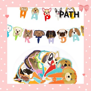 Path ธงแบนเนอร์กระดาษ ลายสัตว์น่ารัก สุนัข แมว พร้อมหมวก สําหรับตกแต่งปาร์ตี้ 2 ชุด