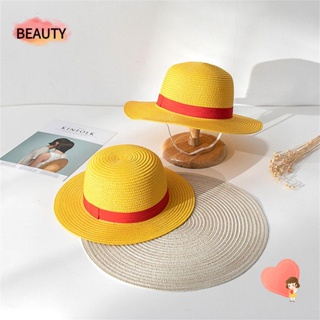 BEAUTY หมวกฟางปีกกว้าง คอสเพลย์ One Piece Luffy Fedora เหมาะกับเดินชายหาด สําหรับท่องเที่ยว