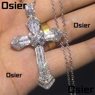 OSIER1 Cross Pendant Jewelry Big Zircon Necklace Locomotive Rock Punk Hip Hop Jesus