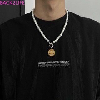 Back2life สร้อยคอโซ่ จี้ลูกปัดมุกเทียม รูปหน้ายิ้ม หน้ายิ้ม ของขวัญ สําหรับผู้ชาย และผู้หญิง