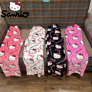 SANRIO ชุดนอนกางเกงลําลอง ผ้าสักหลาด ลายการ์ตูน Hello Kitty ให้ความอบอุ่น แฟชั่นฤดูใบไม้ร่วง และฤดูหนาว สําหรับสตรี [GM]