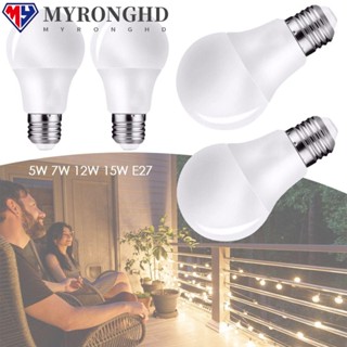 Myronghd หลอดไฟ LED สีขาว 5W 7W 12W 15W E27