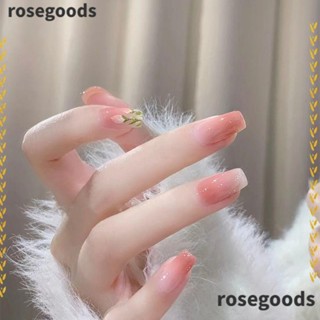 Rosegoods1 เล็บปลอมอะคริลิค หัวเหลี่ยม สีชมพู แฟชั่นสไตล์ฝรั่งเศส สําหรับผู้หญิง