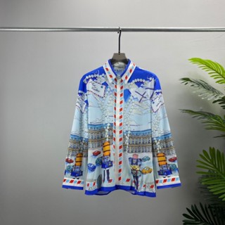 VROR CASABLANCA fashion brand European long-sleeved shirt 3D full print new pattern mens and womens same cardigan shirt spot all-match