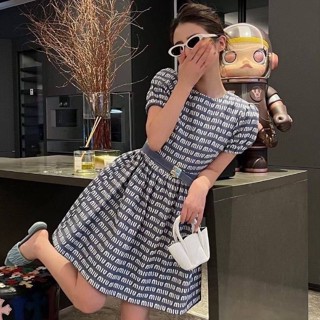 ♥ เช็คสินค้าก่อนสั่ง MIU MIU DENIM MINI DRESS มินิเดรส เดรสผ้ายีนส์ ทอลาย + เข็มขัด มิวมิว