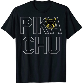 เสื้อผ้าแฟชั่นสไตล์ใหม่ โปเกมอน พิคาชู เสื้อยืดพิมพ์ลายการ์ตูน Pokemon Pikachu Block Letter T-Shirt เสื้อผู้ชาย เสื้อยืด