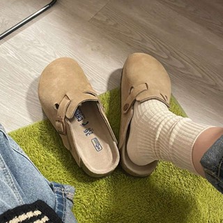 new balance รองเท้าผ้าใบ ผู้หญิง Sanxi กับหนังแท้เต็มรองเท้าผู้หญิง Birkenken, รองเท้าแตะหนังวัว, ไม้ก๊อกด้านล่างแบนตกปลานิ้วเท้าครึ่งรองเท้าแตะรองเท้า Boken