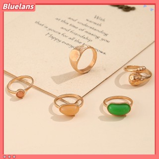 Bluelans แหวนโลหะผสม สีเขียว หรูหรา วางซ้อนกันได้ 5 ชิ้น ต่อชุด