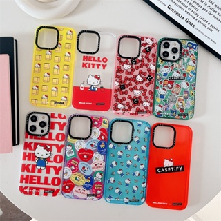 พร้อมส่ง CASETiFY 【สติกเกอร์ Hello Kitty Cat】เคสโทรศัพท์มือถือซิลิโคน TPU นิ่ม แบบใส กันกระแทก สําหรับ iPhone 14 Pro MAX 13 12 11 Pro MAX