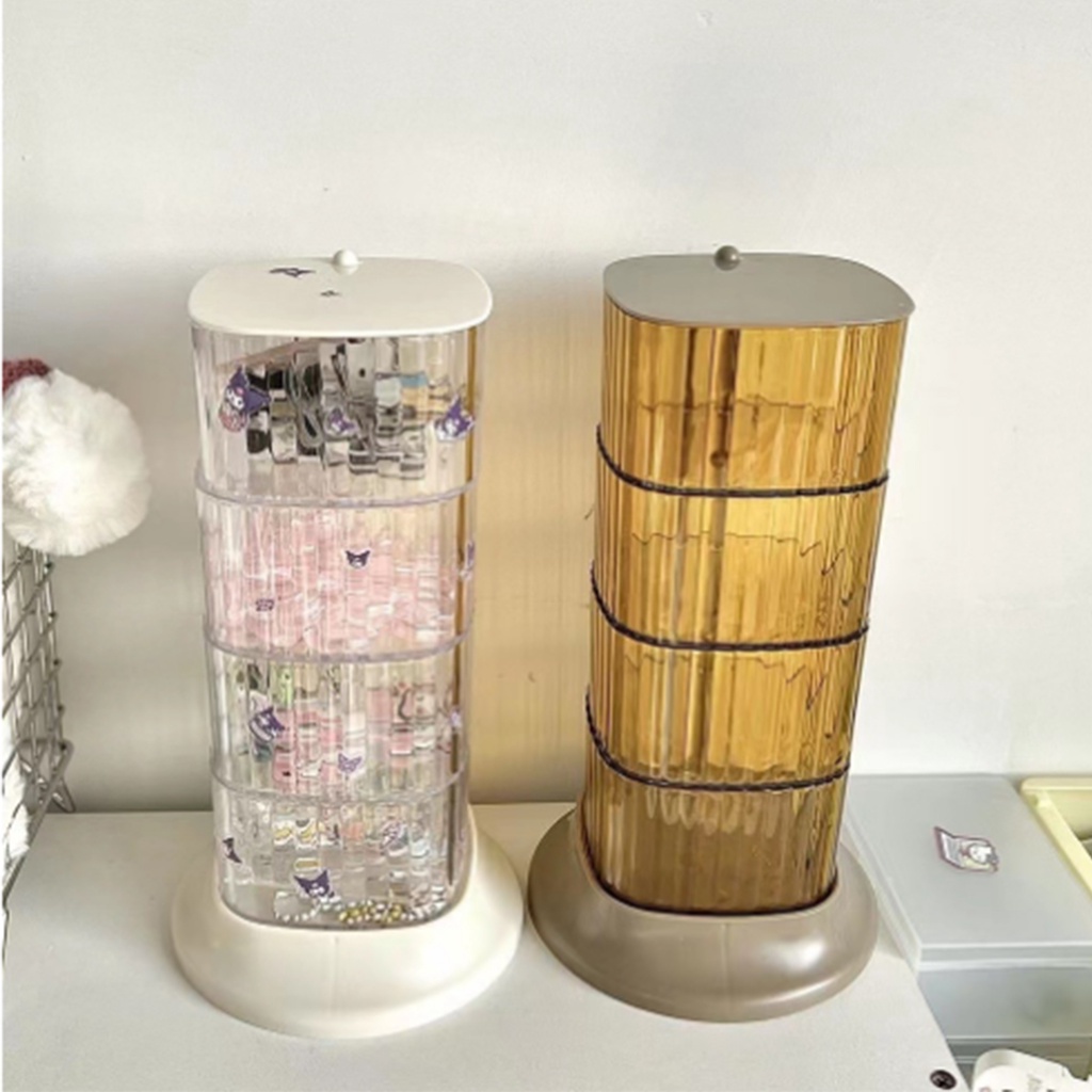 Family Shorage กล่องเก็บเครื่องประดับผมแบบหมุนได้เดสก์ท็อปกันฝุ่นโปร่งใส 4 ชั้นกล่องใส่เครื่องประดับแบบหมุนได้สำหรับเก็บเครื่องประดับกิ๊บติดผมแบบคาดศีรษะ