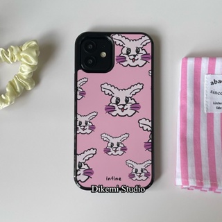 เคสป้องกันโทรศัพท์มือถือ แบบนิ่ม ลายกระต่าย สีชมพู กรอบสีดํา สําหรับ iphone 14pro 13pro 14promax 13promax 12 11 xsmax xr