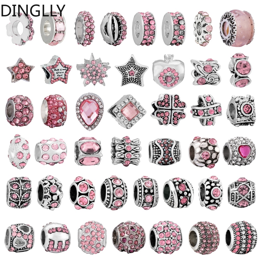 Dinglly ลูกปัดอัลลอย รูปดาว หยดน้ํา และหัวใจ สีชมพู สีเงิน สําหรับทําเครื่องประดับ Diy
