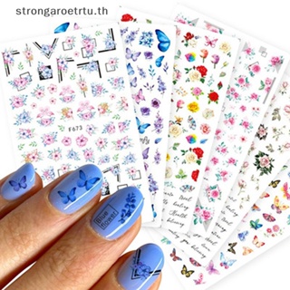 Strongaroetrtu สติกเกอร์ตกแต่งเล็บ ลายผีเสื้อ ดอกไม้