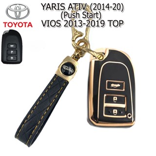 Xinfan TOYOTA YARIS ATIV 2014-2020 ,VIOS 2013 ซองหนังวัวแท้ ชั้นนํา พร้อมรีโมทคอนโทรลรถยนต์ กันกระแทก สีดํา แวววาว ล่าสุด