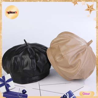 Giaurz หมวกเบเร่ต์หนังเทียม ทรงแปดเหลี่ยม ยืดหยุ่น ลายฟักทอง สไตล์อังกฤษ เรโทร เครื่องประดับแฟชั่น สําหรับผู้หญิง