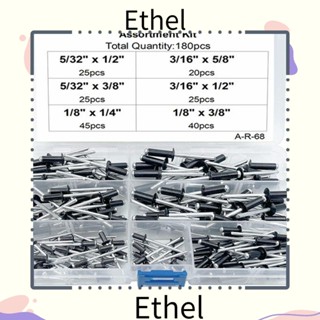 Ethel1 หมุดย้ําป๊อป 6 ขนาด 1/8 นิ้ว 5/32 นิ้ว 3/16 นิ้ว สําหรับท่อโลหะ อลูมิเนียม สีดํา ขนาดใหญ่ 180 ชิ้น