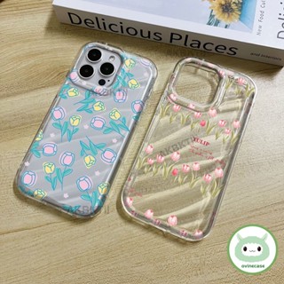 เคสโทรศัพท์มือถือ ซิลิโคนนิ่ม TPU ใส กันกระแทก ลายดอกทิวลิป สําหรับ Iphone X XS XR XsMax IP 7 8 Plus 11 Pro Max 12 13 14 Pro Max