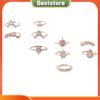 Beststore|  แหวนนิ้วมือ รูปมงกุฎหยดน้ํา ประดับเพชรเทียม สําหรับผู้หญิง 10 ชิ้น ต่อชุด