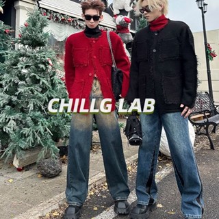 CHILLG LABกางเกงขากว้างปุ่มผู้ชายอินเทรนด์ล้างฮาราจูกุญี่ปุ่นแฟชั่นใหม่สีอ่อนแนวโน้มฤดูใบไม้ผลิกางเกงวรรณกรรมกางเกงยีนส์