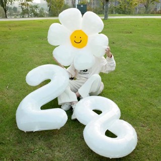 Spot# Korean ins Daisy aluminum film balloon Sun chrysanthemum smiling face White digital balloon large 40-inch aluminum foil ball 8jj