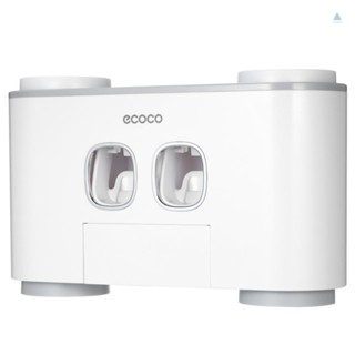 TMT ecoco Automatic Squeeze Toothpaste Set Wall-Mounted  Holder with 2 Toothpaste Dispensers 4 Cups and 5  Slots Toiletries Storage Rack Gray