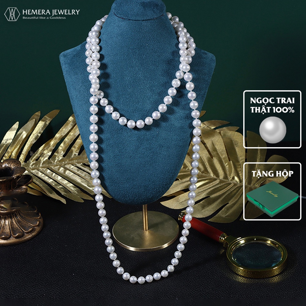 สร้อยคอ Hemera ไข่มุกวัฒนธรรมน้ําจืดแท้ยาวสวมคลาสสิก ao dai HMR64