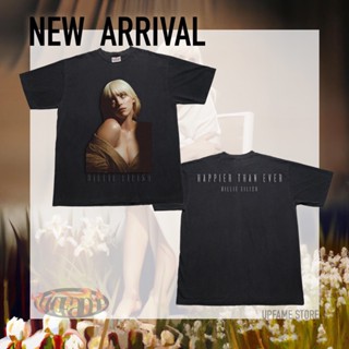 [Upfame.store] Billie Eilish👸🏼 : Happier than ever เสื้อbootleg เสือยืดคอกลม oversize สีดำ ดำเฟด  ป้ายHiptrack