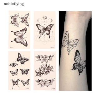 Nf สติกเกอร์รอยสักชั่วคราว ลายผีเสื้อ ดอกไม้ 3D กันน้ํา 1 แผ่น nobleflying