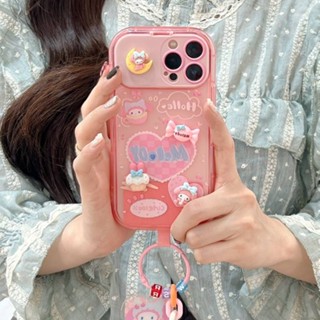 เคสโทรศัพท์มือถือ แบบนิ่ม ลายตุ๊กตาเมโลดี้ สีชมพู มีกระจก สําหรับ iPhone X XS XR 11 12 13 14 Pro Max