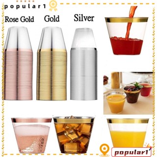 POPULAR ถ้วยพลาสติกใส สีโรสโกลด์ สําหรับใส่ไวน์ งานแต่งงาน 10/20/30 ชิ้น