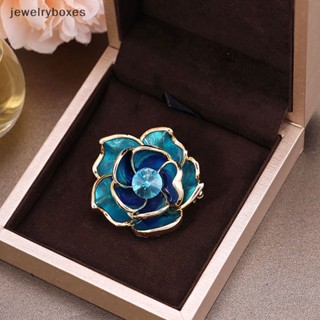 [jewelryboxes] เข็มกลัด รูปดอกคามิเลีย ประดับพลอยเทียม สีฟ้า หรูหรา สําหรับผู้หญิง