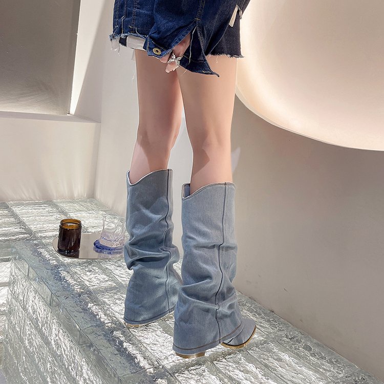 รองเท้าบูทยีน ความยาวเข่า ขนาดใหญ่ สําหรับผู้หญิง ไซซ์ 35-42