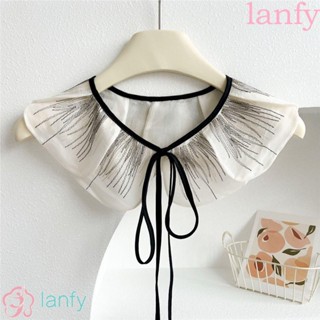 Lanfy ปลอกคอปลอม ผ้าชีฟอง รูปกลีบดอกไม้ ปักลายน่ารัก ถอดออกได้ สําหรับผู้หญิง เด็กผู้หญิง