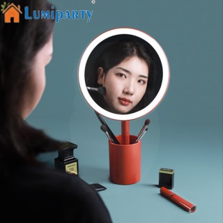 Lumiparty กระจกแต่งหน้า มีไฟ Led สีขาวธรรมชาติ ปรับได้ พร้อมแปรง สําหรับตั้งโต๊ะ