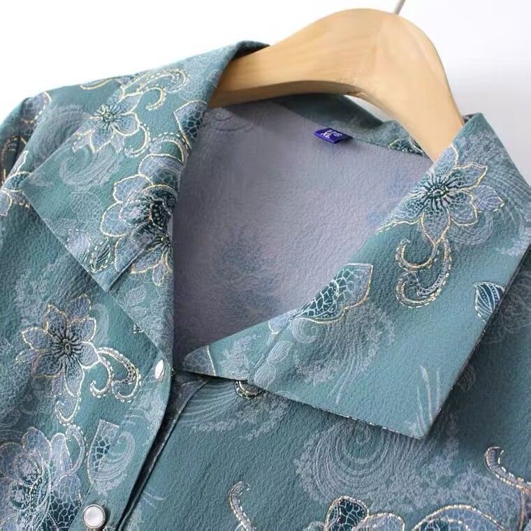 ชุดเซ็ต 2 ชิ้น  เสื้อคนแก่ 🎀 เสื้อคาร์ดิแกนแขนกลาง + กางเกงขายาวสีดำ  ทรงหลวม  ลวดลายสวยงาม - รูปที่ 5