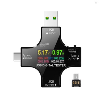 Zot 2 in 1 เครื่องทดสอบแรงดันไฟฟ้าดิจิทัล Type C USB พร้อมหน้าจอสี LCD IPS USB โวลต์มิเตอร์ แอมมิเตอร์ มัลติมิเตอร์ดิจิทัล ขนาดเล็ก พร้อมขั้วต่อ OTG