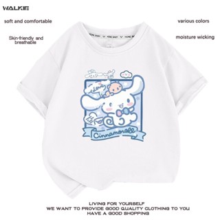 Walkie เสื้อยืดแขนสั้น ผ้าฝ้าย พิมพ์ลายการ์ตูน Kuromi Cinnamoroll My Melody น่ารัก ทรงหลวม สําหรับผู้หญิง