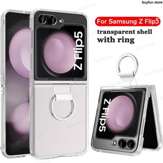 With Ring for Samsung Galaxy Z Flip 5 Flip5 5G Case Clear Slim Thin Protective Phone Cases Shockproof Case