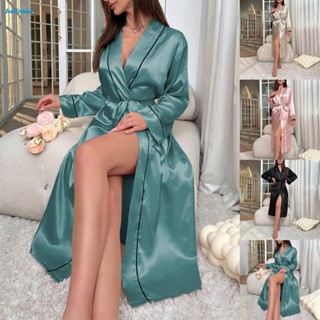 【HODRD】Womens Satin Bathrobe Kimono Lingerie Bride Dressing Night Sleepwear Nightgrown【Fashion】