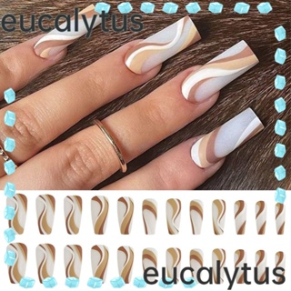 Eucalytus1 เล็บปลอม แบบยาว สไตล์ฝรั่งเศส สําหรับตกแต่งเล็บ 24 ชิ้น