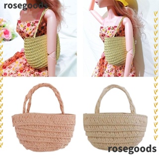 Rosegoods1 กระเป๋าสะพายไหล่ แบบฟางสาน ขนาดเล็ก สําหรับตกแต่งบ้านตุ๊กตา