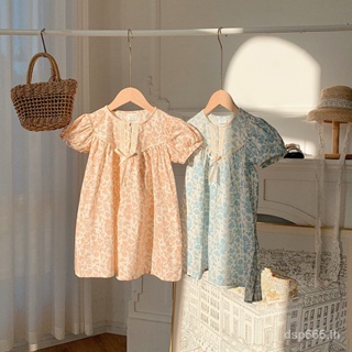 Korean childrens clothing fresh and broken girls dress 2023 Summer new lace short-sleeved childrens dress Ziyang ZVUW