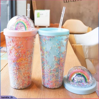 Rainbow Beadstar Cold Cup Tumbler แก้วกาแฟพลาสติกสองชั้นพร้อมหลอด 450ml (twinkle.th)