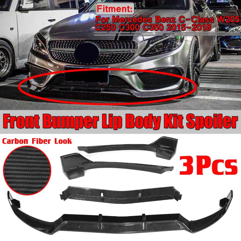ใหม่ ชุดสปอยเลอร์กันชนหน้ารถยนต์ สําหรับ Mercedes Benz C-Class W205 C250 C300 C350 2015-2018 3 ชิ้น