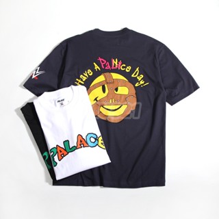 พร้อมส่ง เสื้อยืด แขนสั้น พิมพ์ลาย PALASS WWE NICE DAY FACE SHIELD BIG SMILEY MONOGRAM PRINT CREWNECK SHORT SLEEVE SUMMER