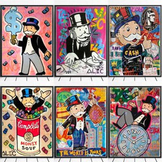 ใหม่ โปสเตอร์ศิลปะกราฟฟิติ Alec MONOPOLY สําหรับตกแต่งผนังบ้าน MONOPOLY DOLLAR