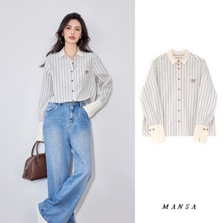 MANSA striped oversized shirt เสื้อเชิ้ตลาย เสื้อเกาหลีผู้หญิง